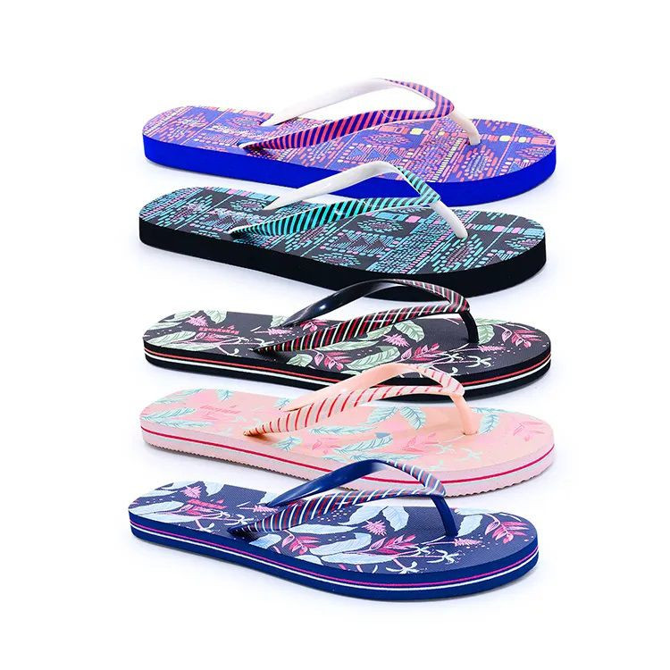 OEM soft PE rubber  flat  printing women flip flops footwear for outdoor beach